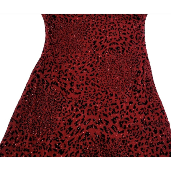 I.N. San Francisco Garnet Red Metallic Jaguar Print Cowlneck Bodycon Mini Dress - Picture 4 of 10